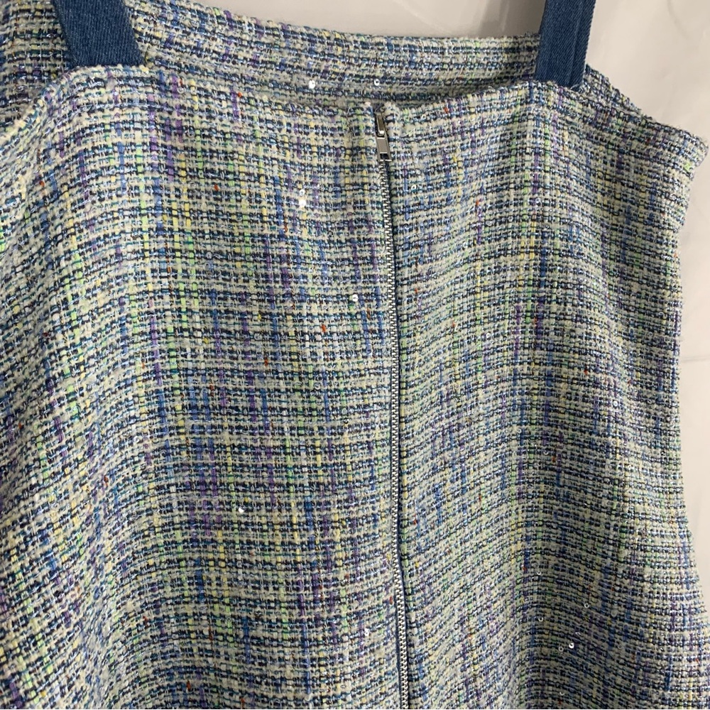 NWT City Vibe Flat Strap Denim and Plaid Wool Blend Short Sheath Dress, size 9 - Picture 11 of 14